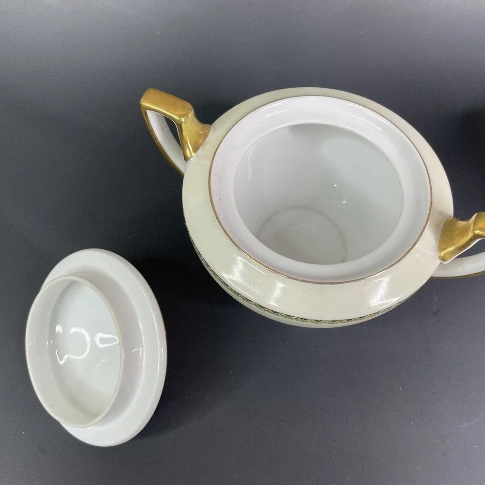 Vintage Style House Fine China‎ Kimberly Creamer & Sugar Bowl Green & Gold